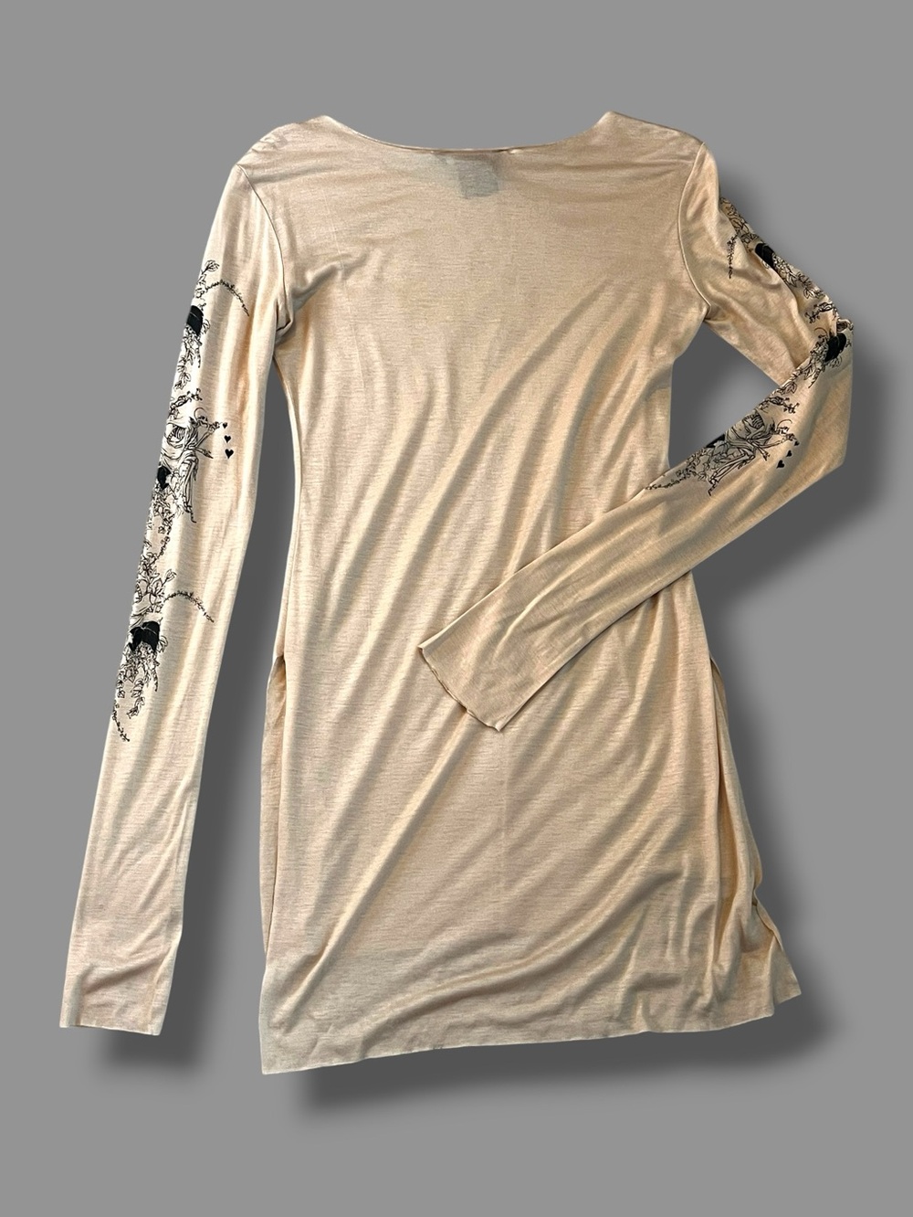 Thomas Wylde Knit Top Small Skeleton Print Sheer FLAW Beige Grunge Punk Moto - Picture 7 of 8